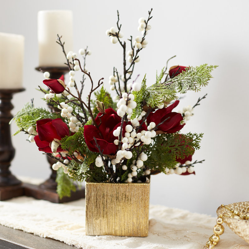 The Holiday Aisle® Christmas Mixed Floral Arrangement in Vase Wayfair